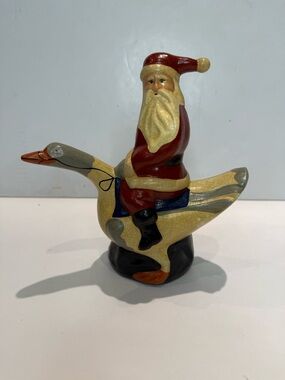 Springfield Potteryworks 1989 Santa Riding Goose Figurine – Christmas Decor